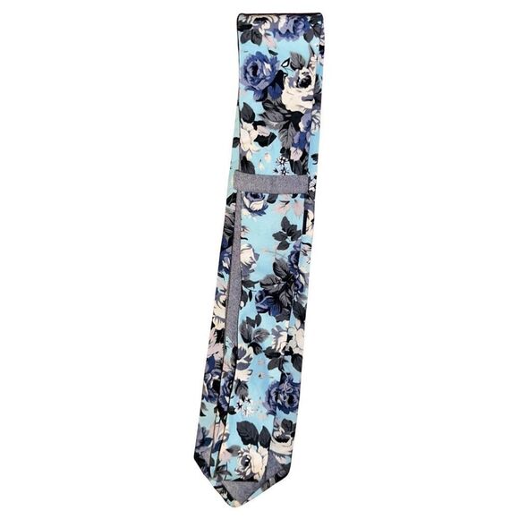 New Stafford Blue Gray & White Floral 100% Cotton Men’s Tie - Picture 3 of 4